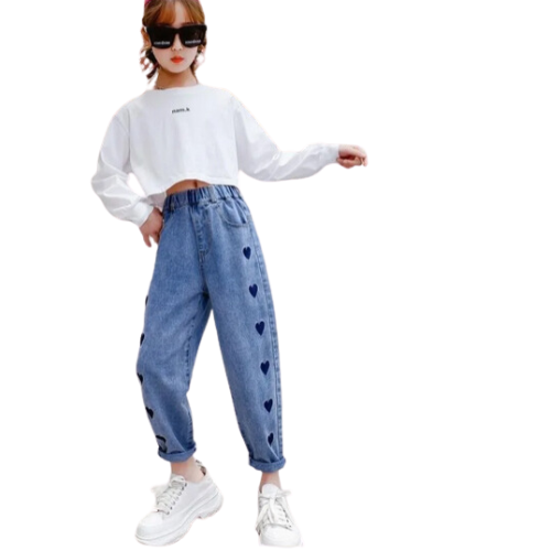 PANTALON ENFANT FILLE EN JEAN IMPRIMÉ