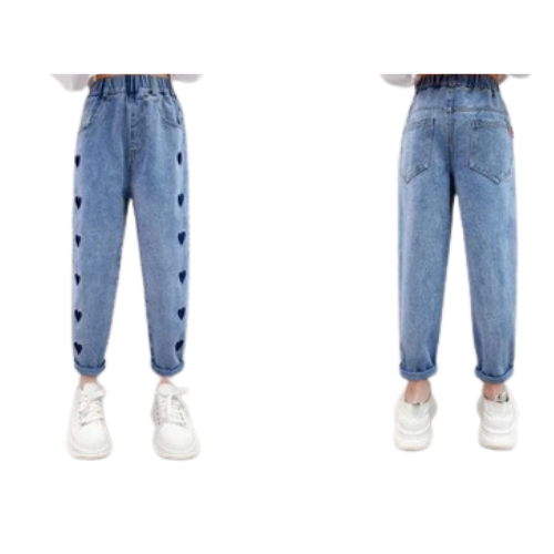 PANTALON ENFANT FILLE EN JEAN IMPRIMÉ