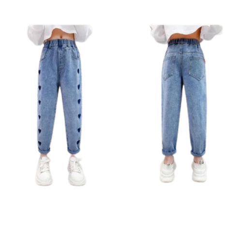 PANTALON ENFANT FILLE EN JEAN IMPRIMÉ