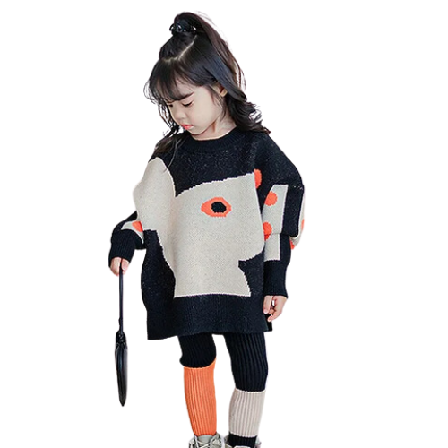 PULL CARTOON À COL ROND, TENUES D'AUTOMNE