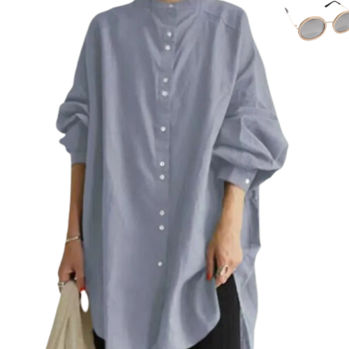 CHEMISIER COTON ET LIN, COL ROND