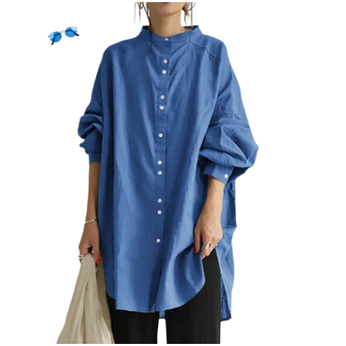 CHEMISIER COTON ET LIN, COL ROND