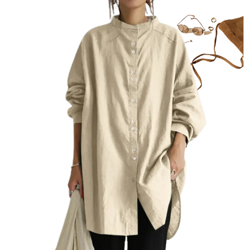 CHEMISIER COTON ET LIN, COL ROND