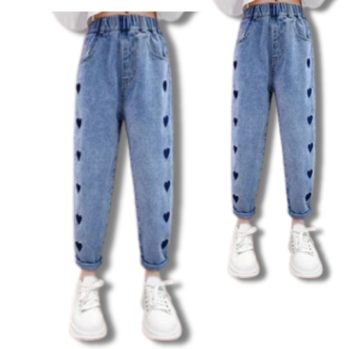 PANTALON ENFANT FILLE EN JEAN IMPRIMÉ