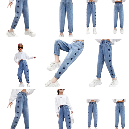 PANTALON ENFANT FILLE EN JEAN IMPRIMÉ