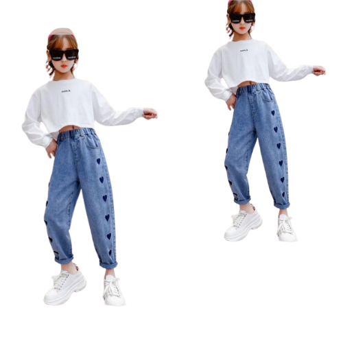 PANTALON ENFANT FILLE EN JEAN IMPRIMÉ